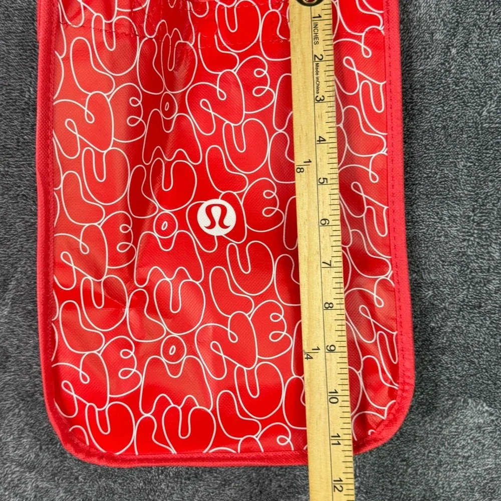 Lululemon Reusable Small Tote Bag Red White Logo Print Snap Closure Shopper